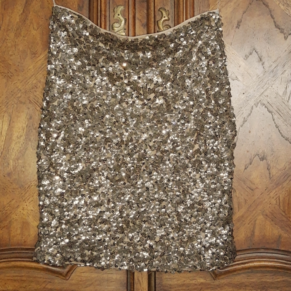 Free People Pewter Metallic Sequined Mini Skirt Exposed Back Zipper Size 0